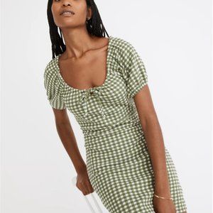 NWT Madewell Jacquard Puff-Sleeve Mini Dress in Gingham Check